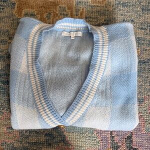 More to come blue and white plaid sweater